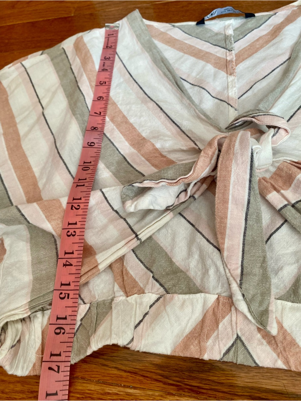 Zara Linen Blend Striped Tie Front Crop Top & Shorts Set Boho Coastal L - Picture 10 of 16